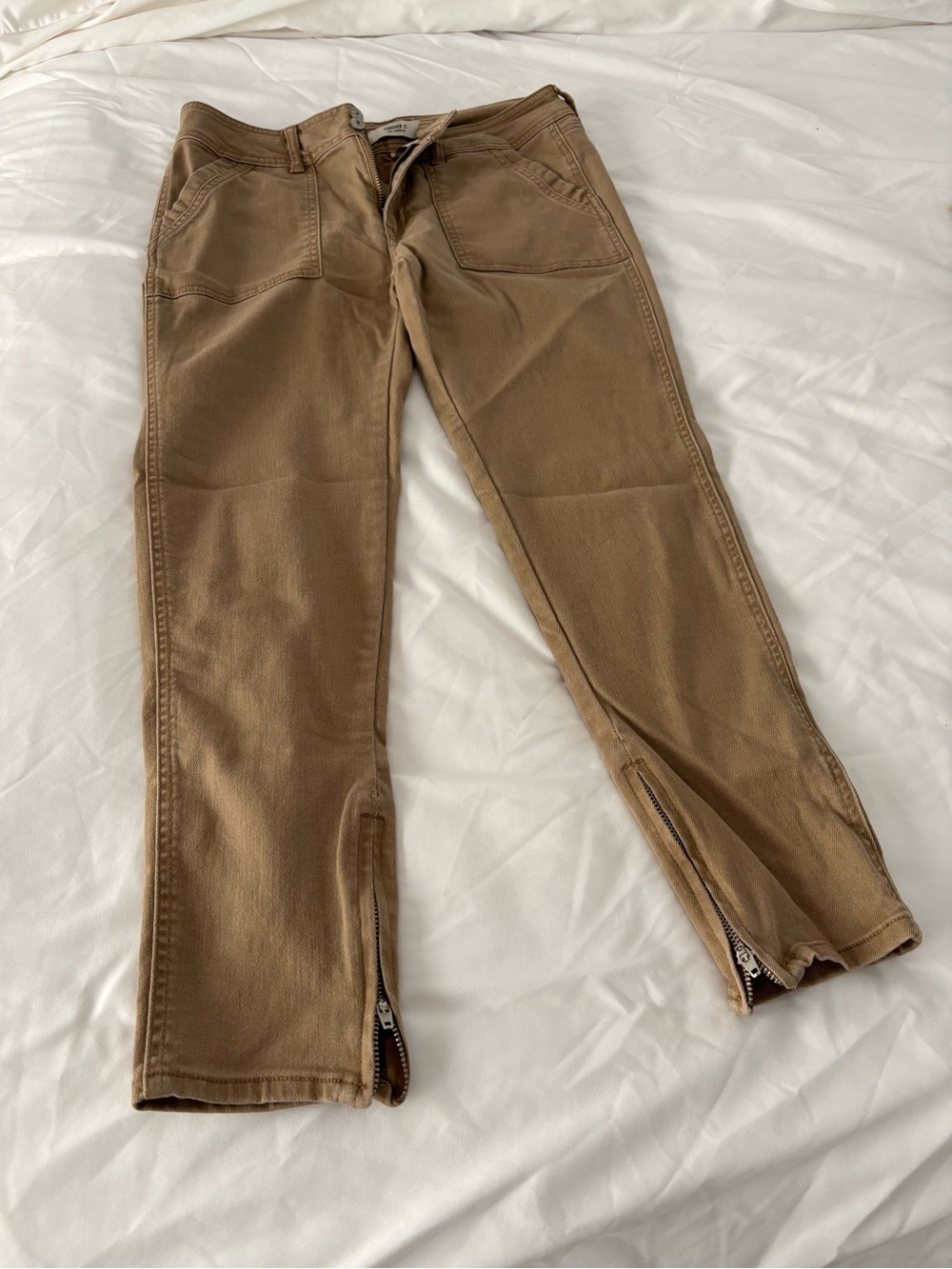 Forever 21 Women's Tan Slim Zip-Hem Chinos